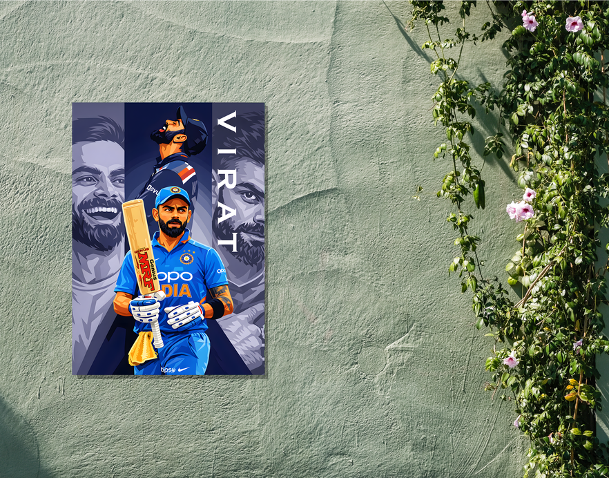 "MASTER BLASTER VIRAT KOHLI CRICKET FANDOM" -Shiny & Sturdy Metallic Poster Art That Pops & Sticks
