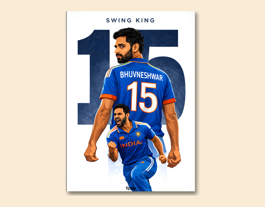 "BHUVNESHWAR KUMAR: THE SWING KING CRICKET FANDOM" -Shiny & Sturdy Metallic Poster Art That Pops & Sticks