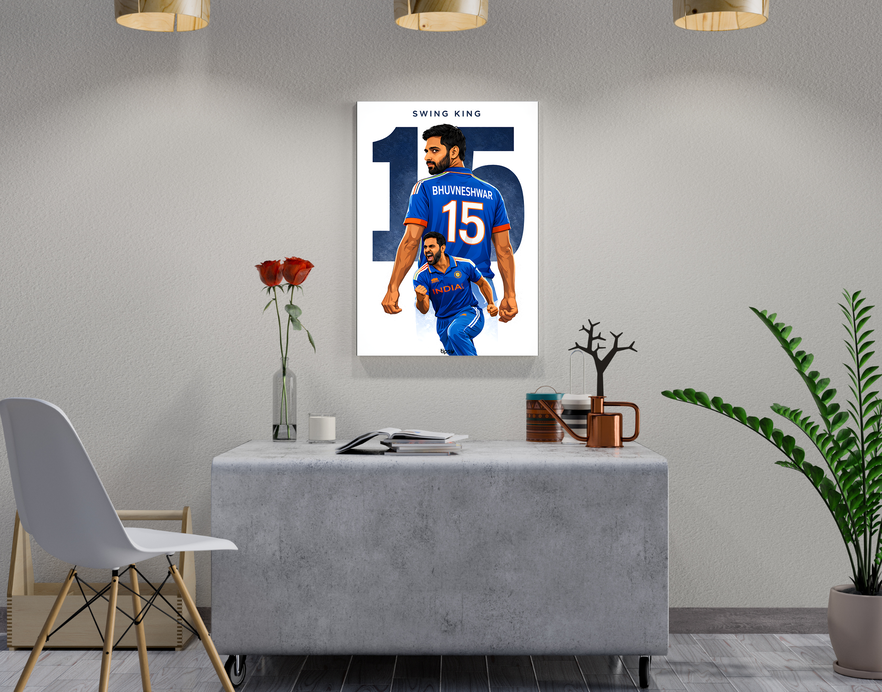 "BHUVNESHWAR KUMAR: THE SWING KING CRICKET FANDOM" -Shiny & Sturdy Metallic Poster Art That Pops & Sticks