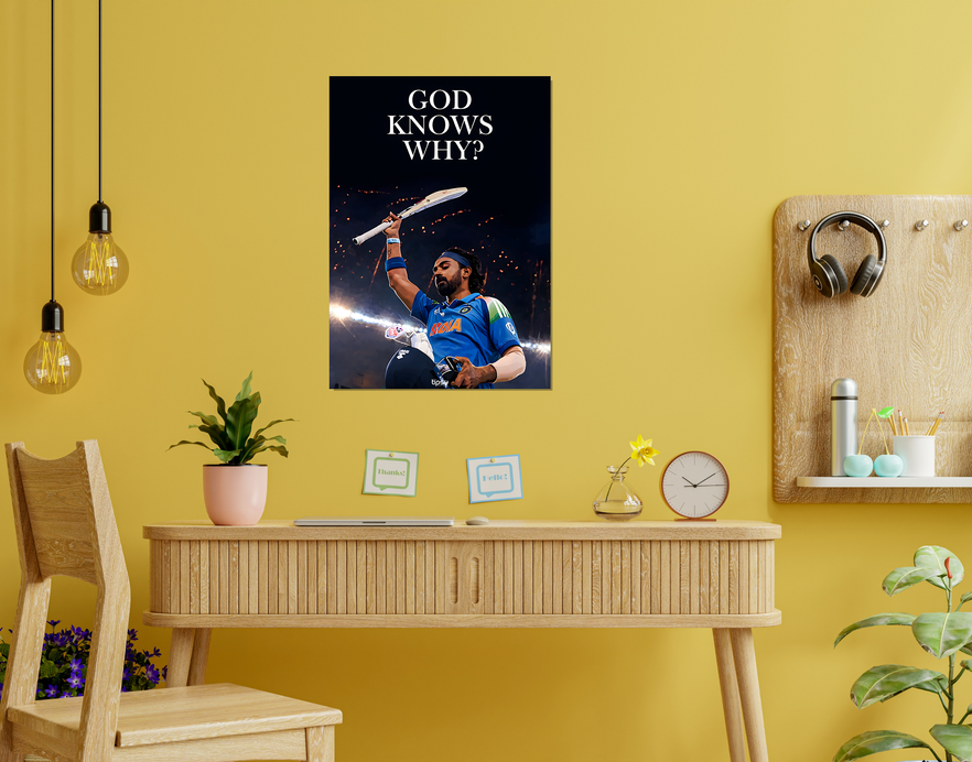 "KL RAHUL-God Know Why CRICKET FANDOM" -Shiny & Sturdy Metallic Poster Art That Pops & Sticks