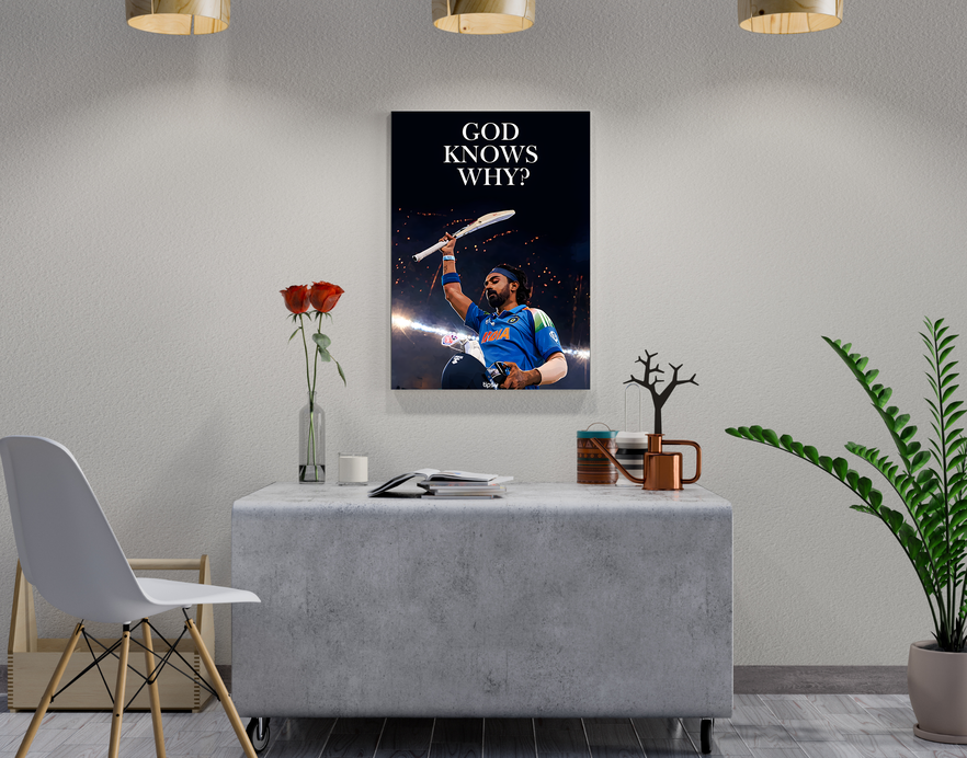 "KL RAHUL-God Know Why CRICKET FANDOM" -Shiny & Sturdy Metallic Poster Art That Pops & Sticks