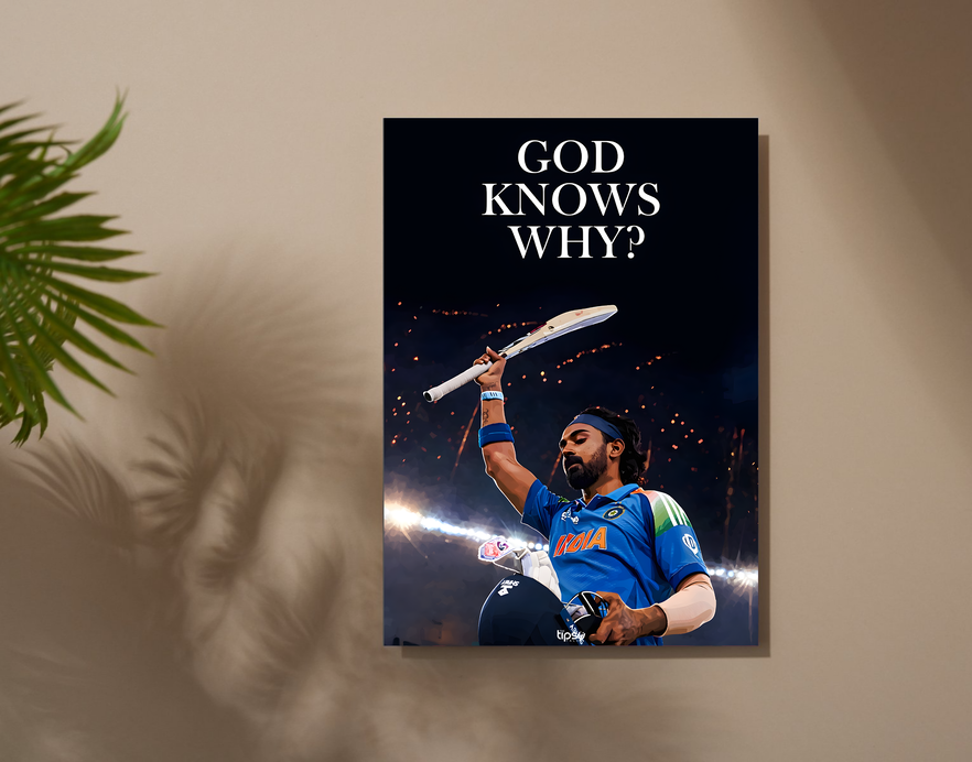 "KL RAHUL-God Know Why CRICKET FANDOM" -Shiny & Sturdy Metallic Poster Art That Pops & Sticks
