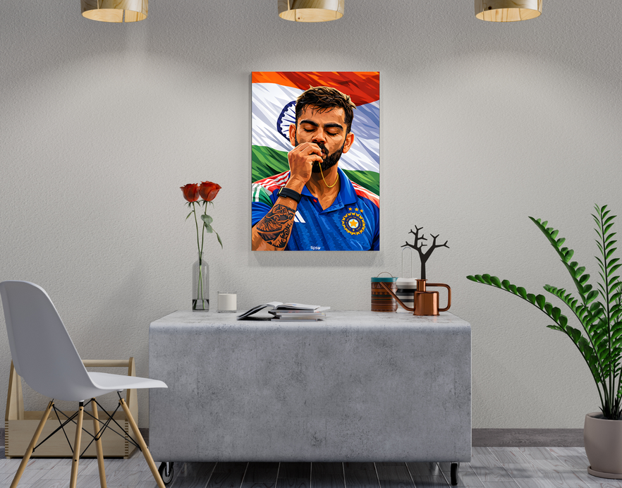 "VIRAT KOHLI 18 CRICKET FANBASE" -Shiny & Sturdy Metallic Poster Art That Pops & Sticks