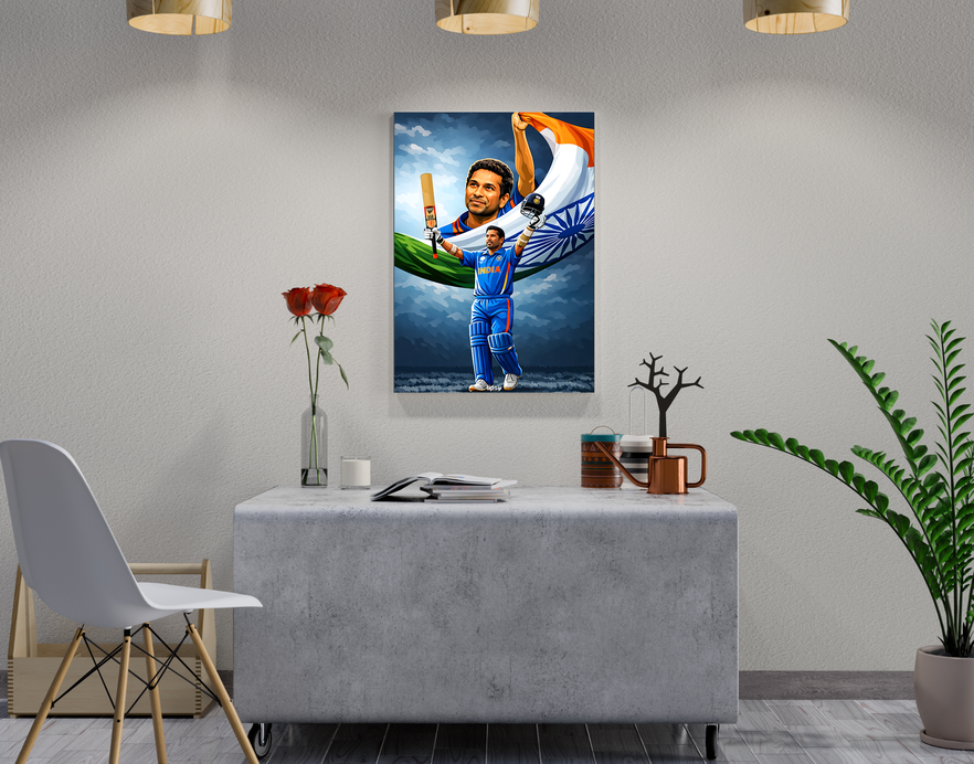"SACHIN TENDULKAR CRICKET FANDOM" -Shiny & Sturdy Metallic Poster Art That Pops & Sticks