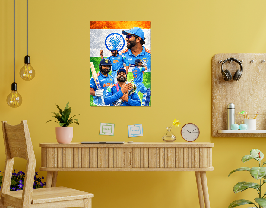 "CRICKET FANBASE ROHIT SHARMA" -Shiny & Sturdy Metallic Poster Art That Pops & Sticks