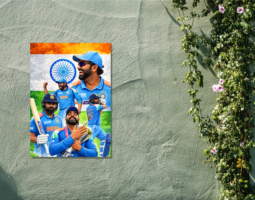 "CRICKET FANBASE ROHIT SHARMA" -Shiny & Sturdy Metallic Poster Art That Pops & Sticks
