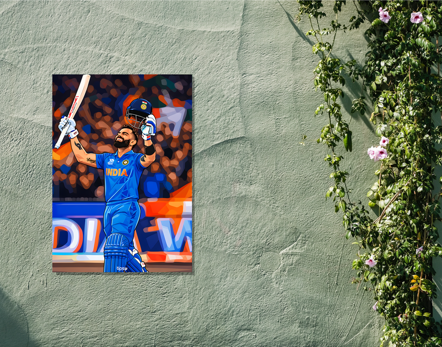 "VIRAT KOHLI 18 CRICKET FANSHIP" -Shiny & Sturdy Metallic Poster Art That Pops & Sticks