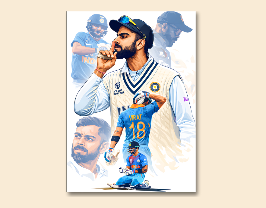 "CRICKET FANDOM 18 VIRAT KOHLI" -Shiny & Sturdy Metallic Poster Art That Pops & Sticks
