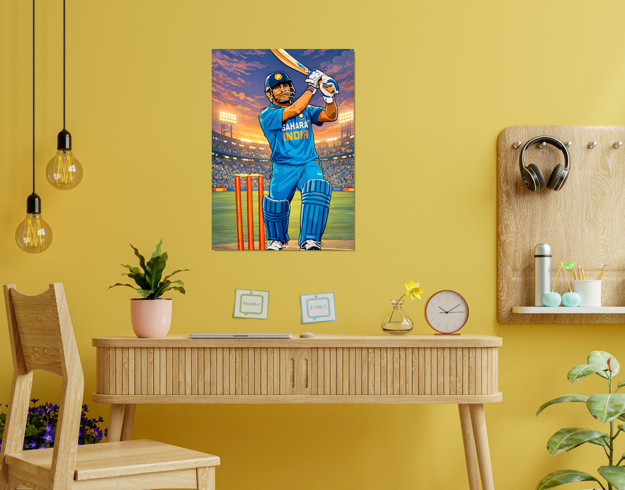 "MS DHONI O7: CRICKET FANDOM" -Shiny & Sturdy Metallic Poster Art That Pops & Sticks