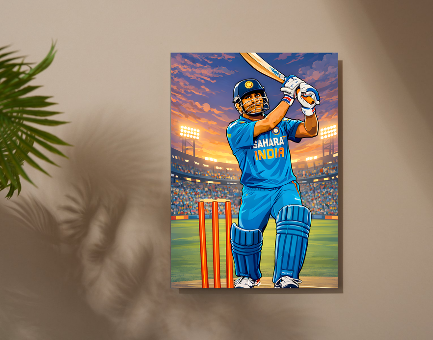 "MS DHONI O7: CRICKET FANDOM" -Shiny & Sturdy Metallic Poster Art That Pops & Sticks