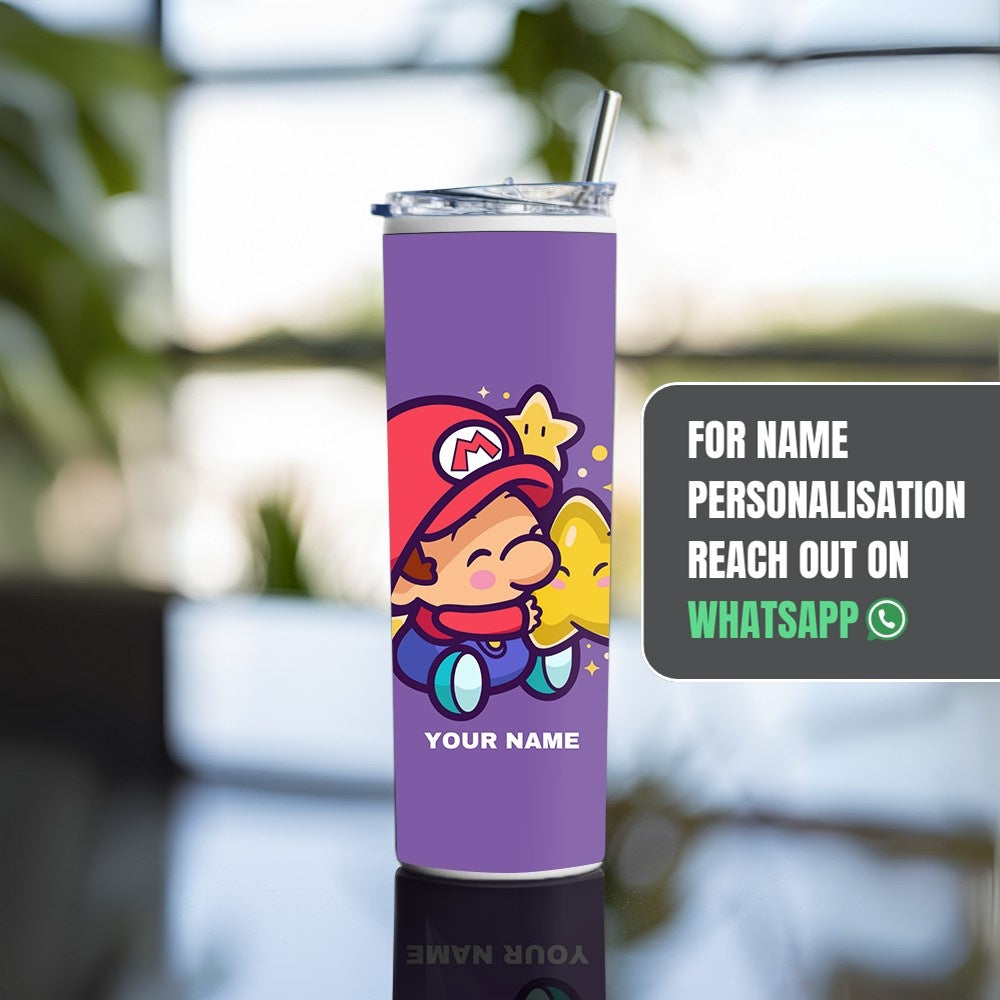 "Cute Mario- Gaming" Tumbler with Metal Straw