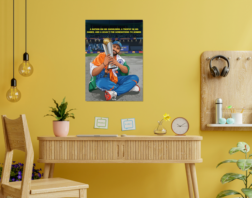 "ROHIT SHARMA 45 CRICKET FANDOM" -Shiny & Sturdy Metallic Poster Art That Pops & Sticks