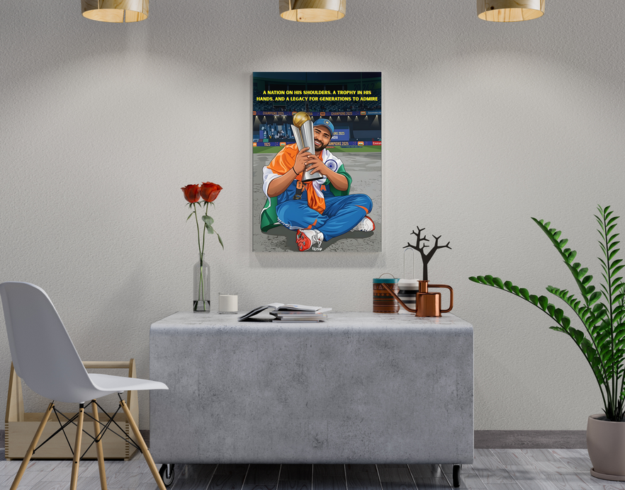 "ROHIT SHARMA 45 CRICKET FANDOM" -Shiny & Sturdy Metallic Poster Art That Pops & Sticks