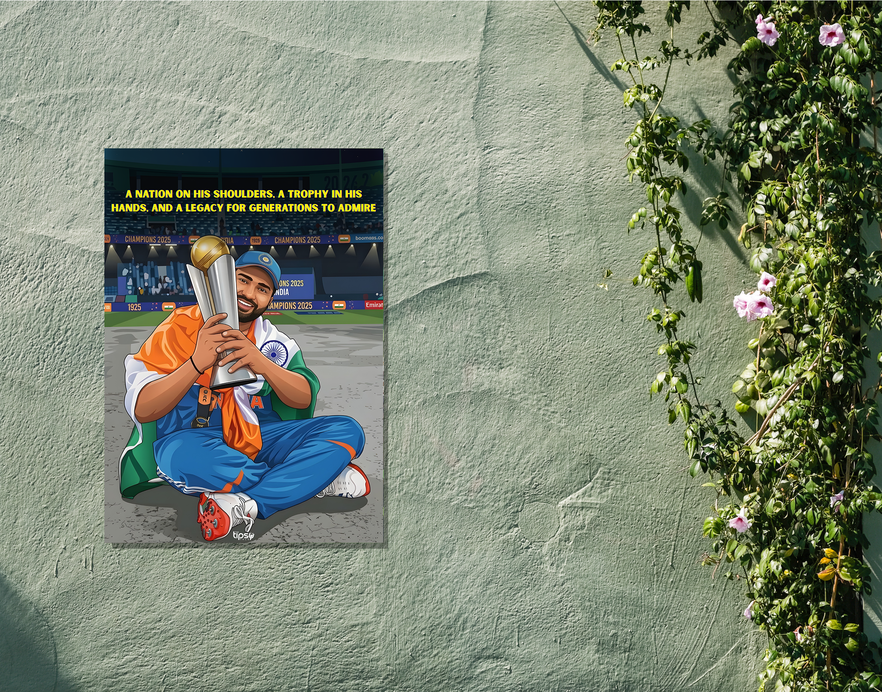 "ROHIT SHARMA 45 CRICKET FANDOM" -Shiny & Sturdy Metallic Poster Art That Pops & Sticks