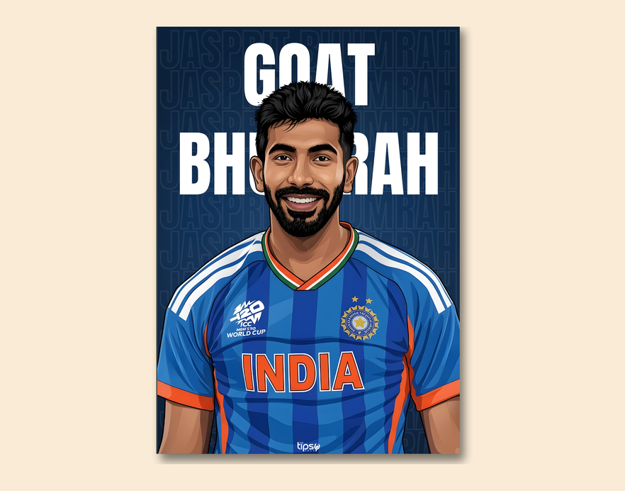 "GOAT 93 JASPRIT BHUMRAH " -Shiny & Sturdy Metallic Poster Art That Pops & Sticks