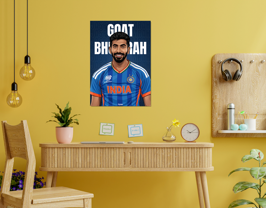 "GOAT 93 JASPRIT BHUMRAH " -Shiny & Sturdy Metallic Poster Art That Pops & Sticks