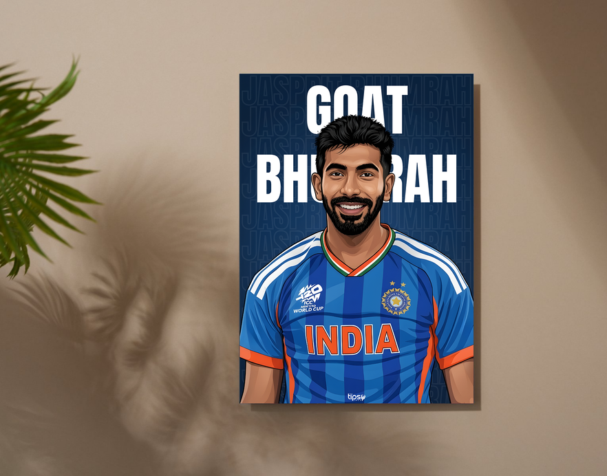 "GOAT 93 JASPRIT BHUMRAH " -Shiny & Sturdy Metallic Poster Art That Pops & Sticks