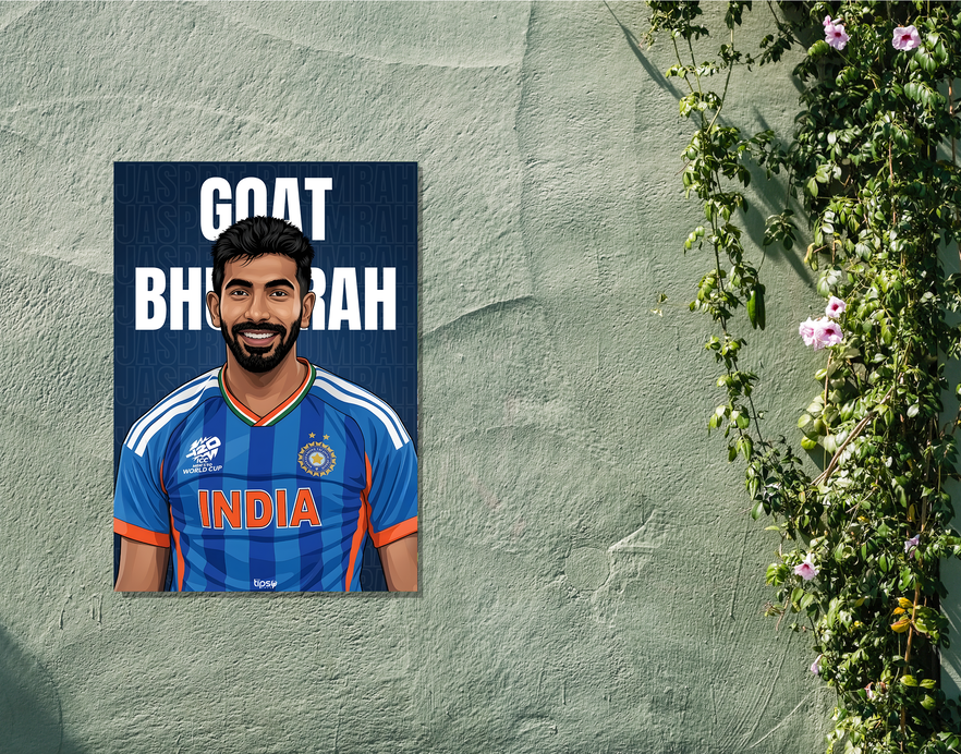 "GOAT 93 JASPRIT BHUMRAH " -Shiny & Sturdy Metallic Poster Art That Pops & Sticks