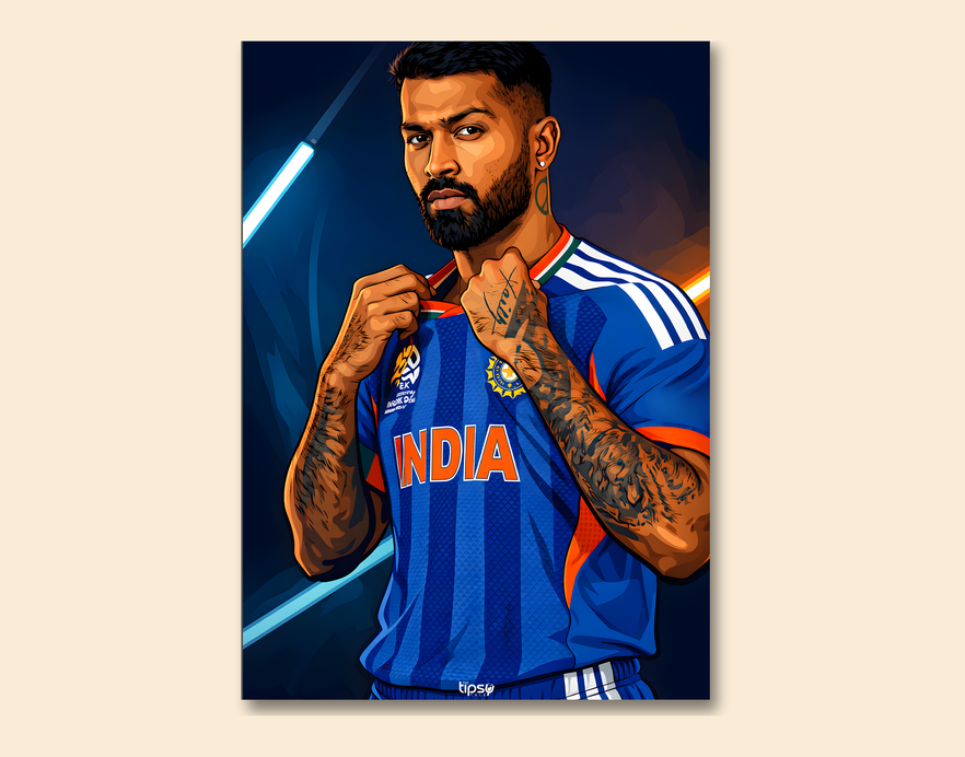"HARDIK PANDYA: CRICKET FANBASE" -Shiny & Sturdy Metallic Poster Art That Pops & Sticks
