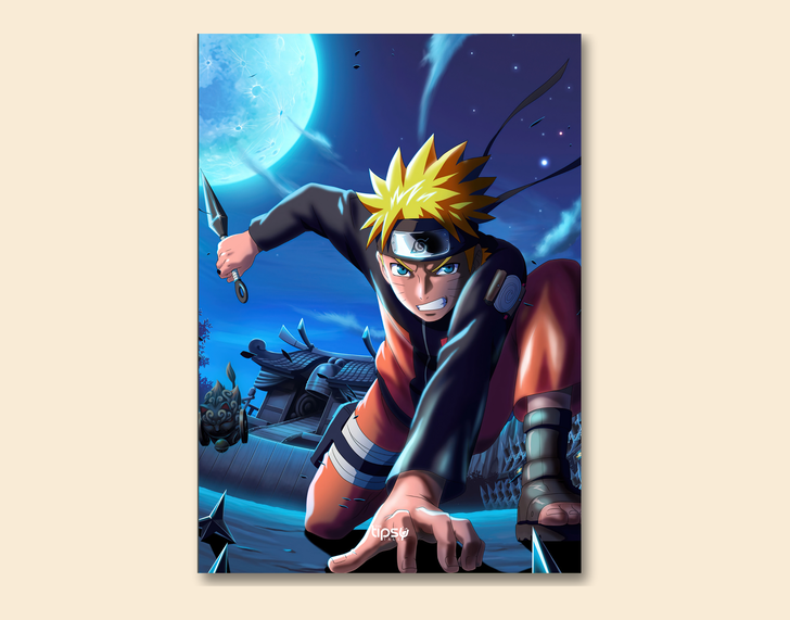 "NARUTO UZUMAKI ACTION POWER" -Shiny & Sturdy Metallic Poster Art That Pops & Sticks