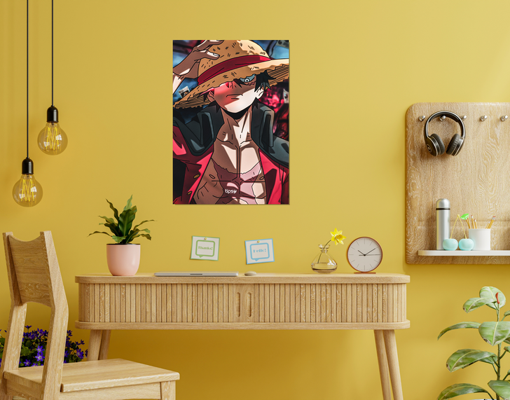" MONKEY D LUFFY - ACTION" -Shiny & Sturdy Metallic Poster Art That Pops & Sticks
