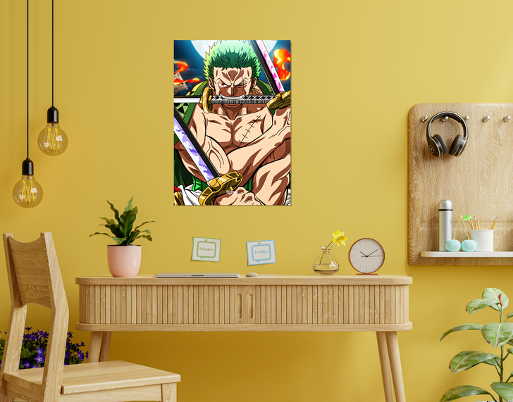 "3 SWORD STYLE - ZORO" -Shiny & Sturdy Metallic Poster Art That Pops & Sticks