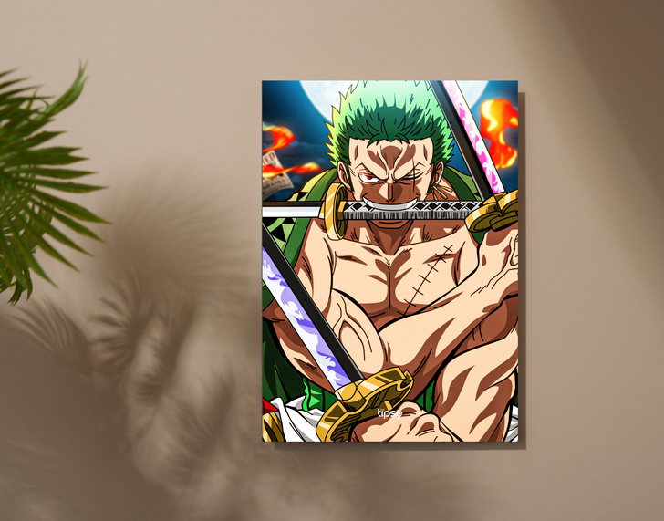 "3 SWORD STYLE - ZORO" -Shiny & Sturdy Metallic Poster Art That Pops & Sticks