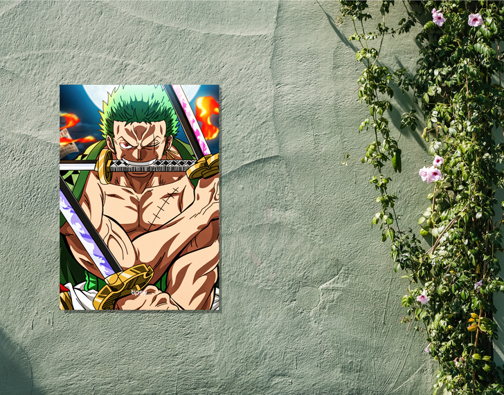 "3 SWORD STYLE - ZORO" -Shiny & Sturdy Metallic Poster Art That Pops & Sticks
