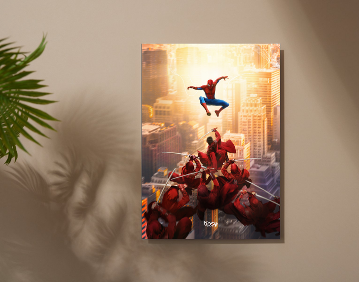 "SPIDERMAN VS NINJAS" -Shiny & Sturdy Metallic Poster Art That Pops & Sticks
