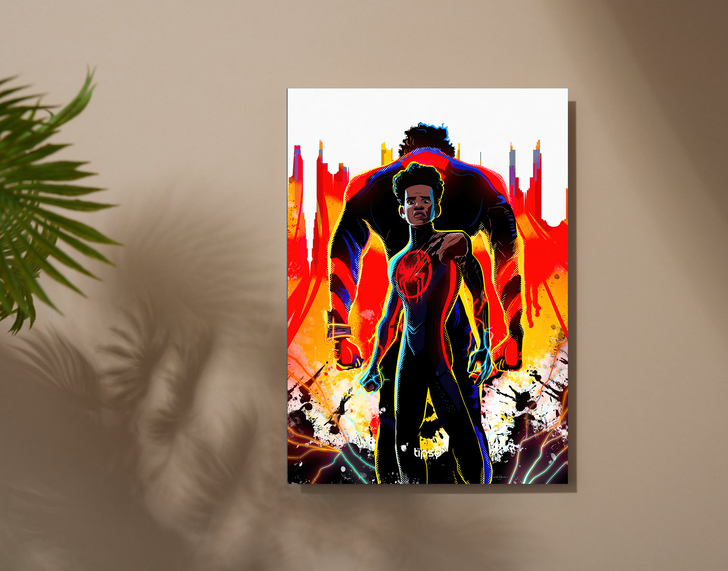 "MILES MORALES X MIGUEL O HARA" -Shiny & Sturdy Metallic Poster Art That Pops & Sticks