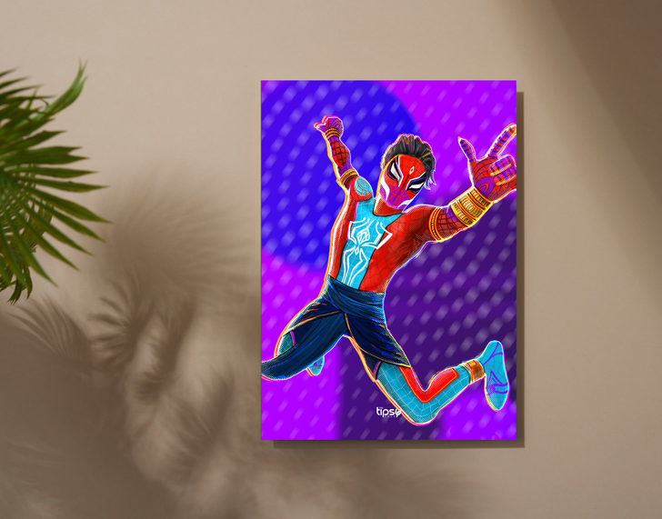 "PAVITHR PRABHKAR - INDIAN SPIDERMAN" -Shiny & Sturdy Metallic Poster Art That Pops & Sticks