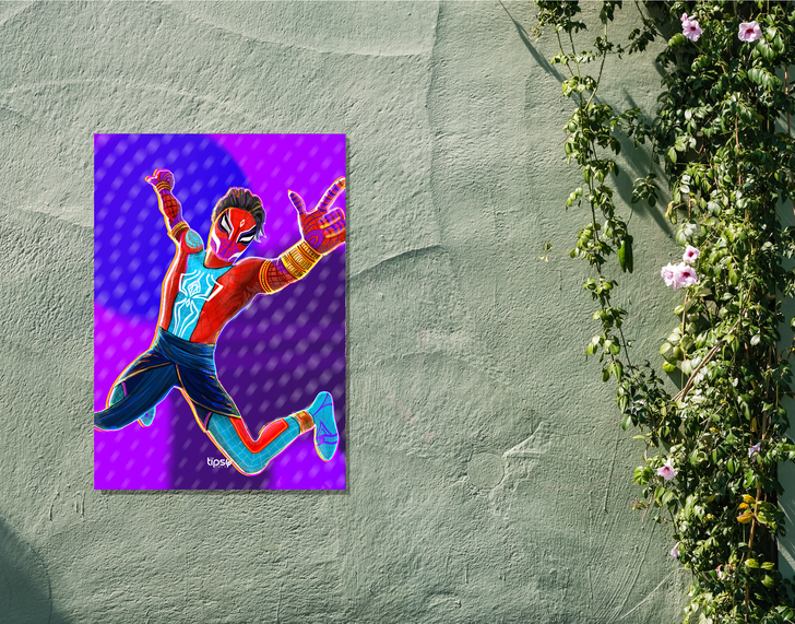 "PAVITHR PRABHKAR - INDIAN SPIDERMAN" -Shiny & Sturdy Metallic Poster Art That Pops & Sticks