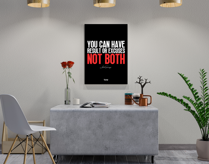 "RESULT OR EXCUSES, NOT BOTH" -Shiny & Sturdy Metallic Poster Art That Pops & Sticks