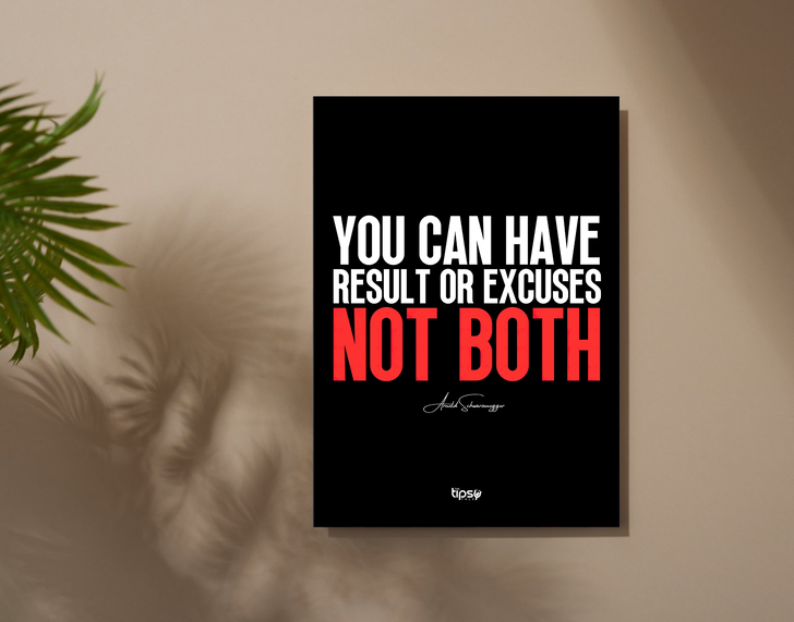 "RESULT OR EXCUSES, NOT BOTH" -Shiny & Sturdy Metallic Poster Art That Pops & Sticks