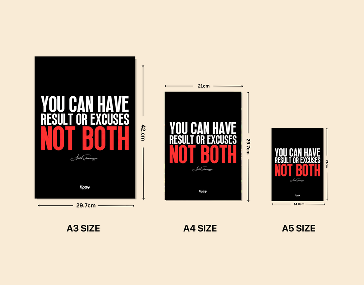 "RESULT OR EXCUSES, NOT BOTH" -Shiny & Sturdy Metallic Poster Art That Pops & Sticks