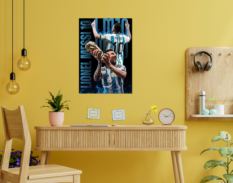 "MESSI ON FIRE" -Shiny & Sturdy Metallic Poster Art That Pops & Sticks