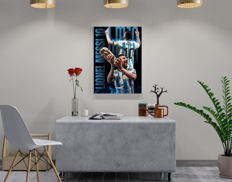 "MESSI ON FIRE" -Shiny & Sturdy Metallic Poster Art That Pops & Sticks