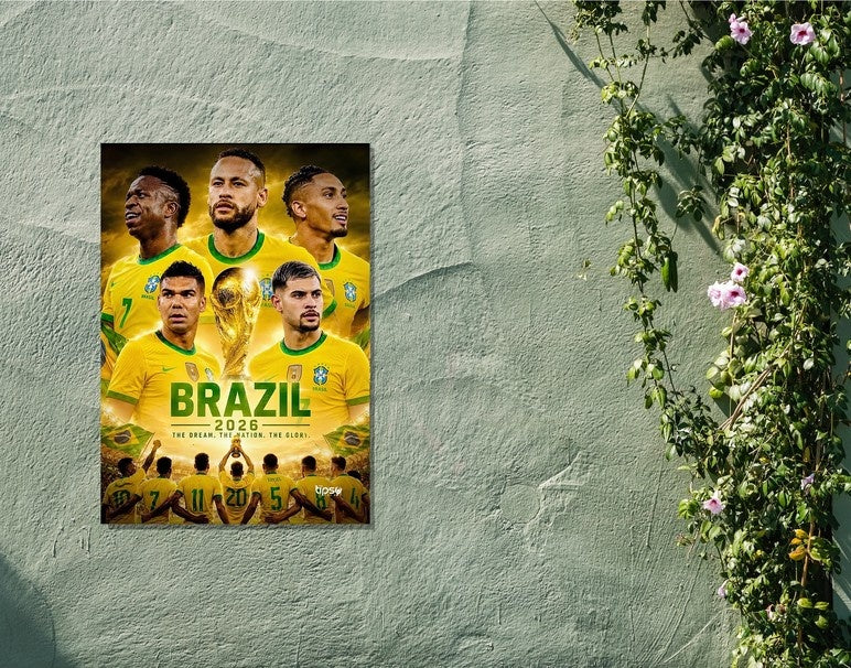 "BRAZIL 2026 FIFA" -Shiny & Sturdy Metallic Poster Art That Pops & Sticks