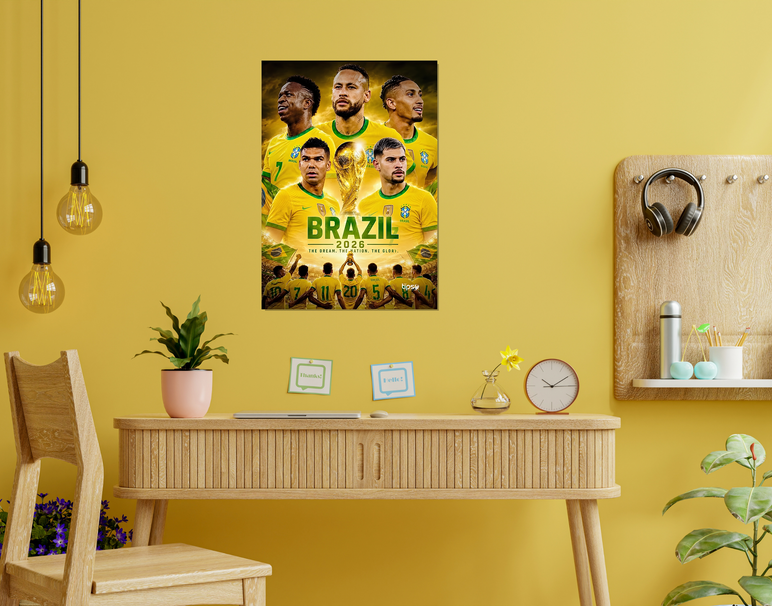 "BRAZIL 2026 FIFA" -Shiny & Sturdy Metallic Poster Art That Pops & Sticks
