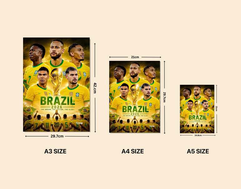 "BRAZIL 2026 FIFA" -Shiny & Sturdy Metallic Poster Art That Pops & Sticks