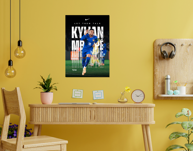"LET THEM TALK - MBAPPE" -Shiny & Sturdy Metallic Poster Art That Pops & Sticks