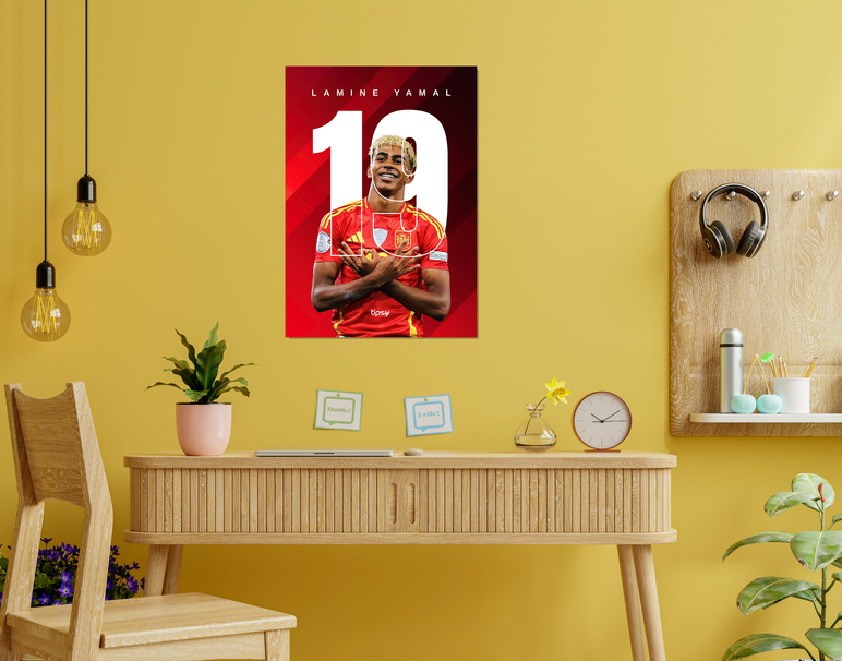 "LAMINE YAMAL - 19" -Shiny & Sturdy Metallic Poster Art That Pops & Sticks