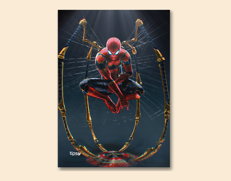 "IRON SPIDERMAN WITH SHIELD" -Shiny & Sturdy Metallic Poster Art That Pops & Sticks