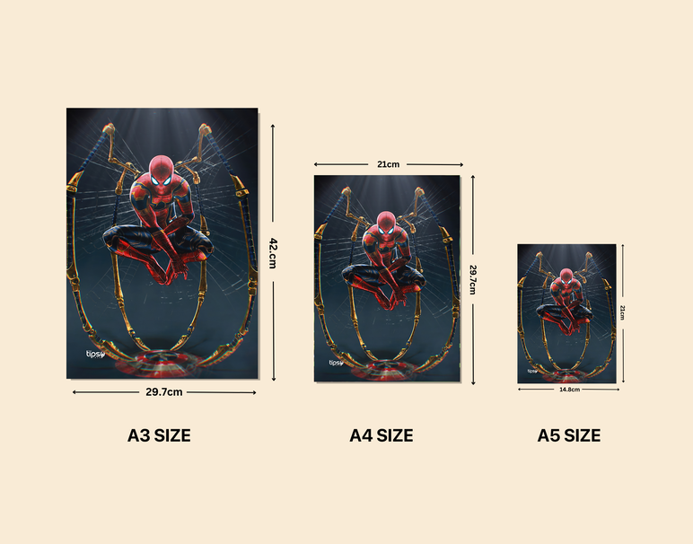 "IRON SPIDERMAN WITH SHIELD" -Shiny & Sturdy Metallic Poster Art That Pops & Sticks