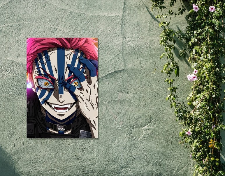 "AKAZA INTENSE DEMON" -Shiny & Sturdy Metallic Poster Art That Pops & Sticks