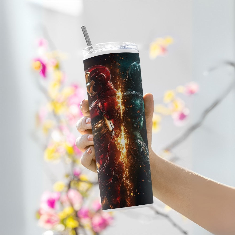 "Iron Man vs Doctor Doom" Tumbler with Metal Straw