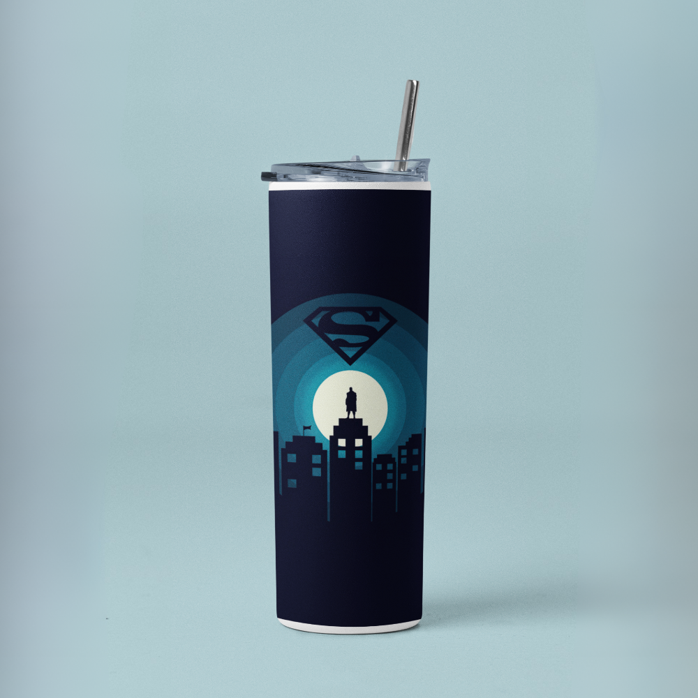 "Superman: Above The building" Tumbler with Metal Straw