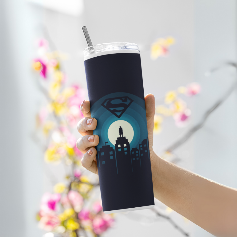 "Superman: Above The building" Tumbler with Metal Straw