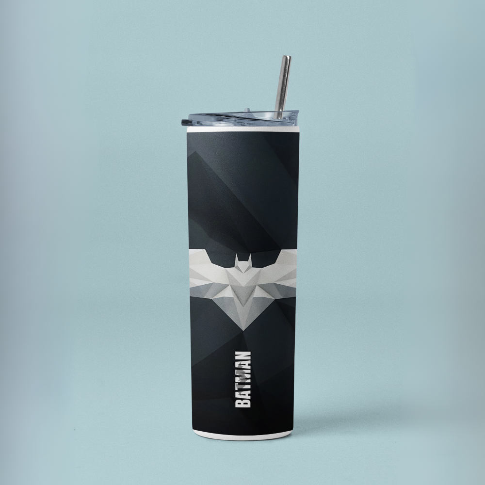 "Batman Print" Tumbler with Metal Straw