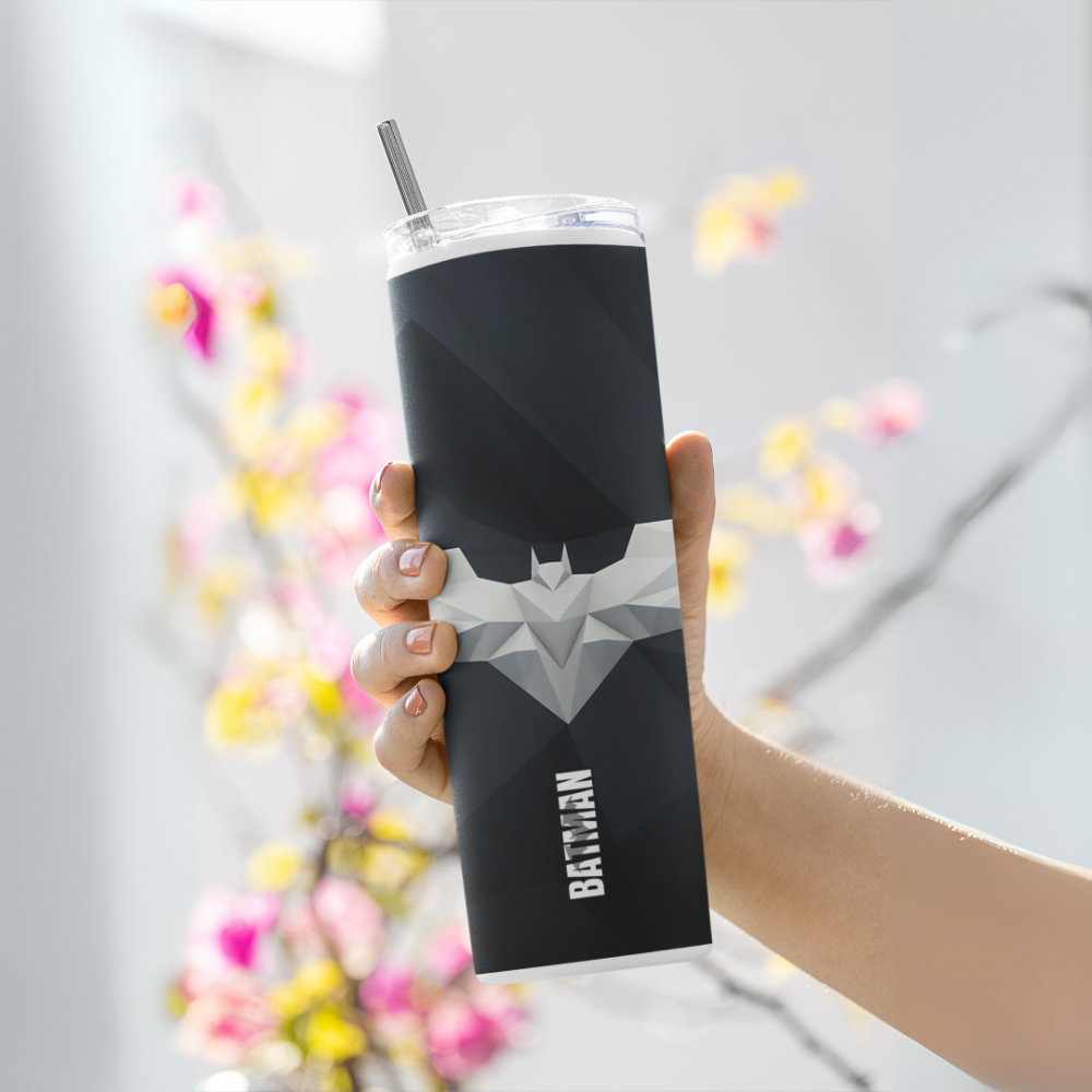 "Batman Print" Tumbler with Metal Straw